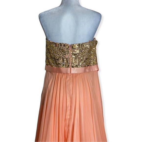 La Femme $480 NWT 19282 Apricot Beaded Chiffon Strapless Formal Gown Sz 14 - Picture 10 of 16